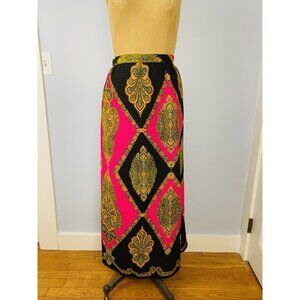 Vintage 60s Mod Maxi Skirt Size XS/S Psychedelic Pink & Black Boho Skirt